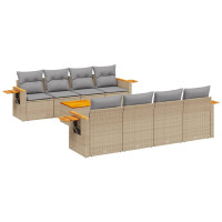 Produktbild för Soffgrupp för trädgården med dynor 9 delar beige konstrotting