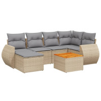 Produktbild för Matgrupp för trädgården med dynor 7 delar beige konstrotting