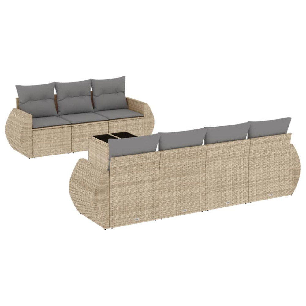 Produktbild för Matgrupp för trädgården med dynor 8 delar beige konstrotting