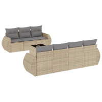 Produktbild för Matgrupp för trädgården med dynor 8 delar beige konstrotting