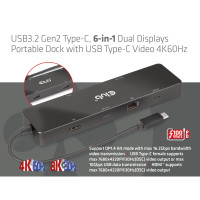 Produktbild för CLUB3D USB3.2 Gen2 Type-C, 6-in-1 Dual Displays Portable Dock with USB Type-C Video 4K60Hz