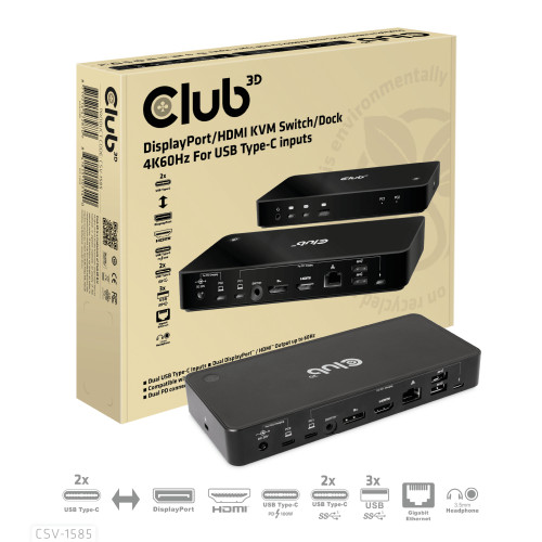 Club 3D CLUB3D CSV-1585 KVM-switchar Svart