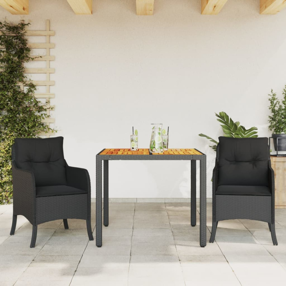 Produktbild för Matgrupp för trädgården med dynor 3 delar svart konstrotting