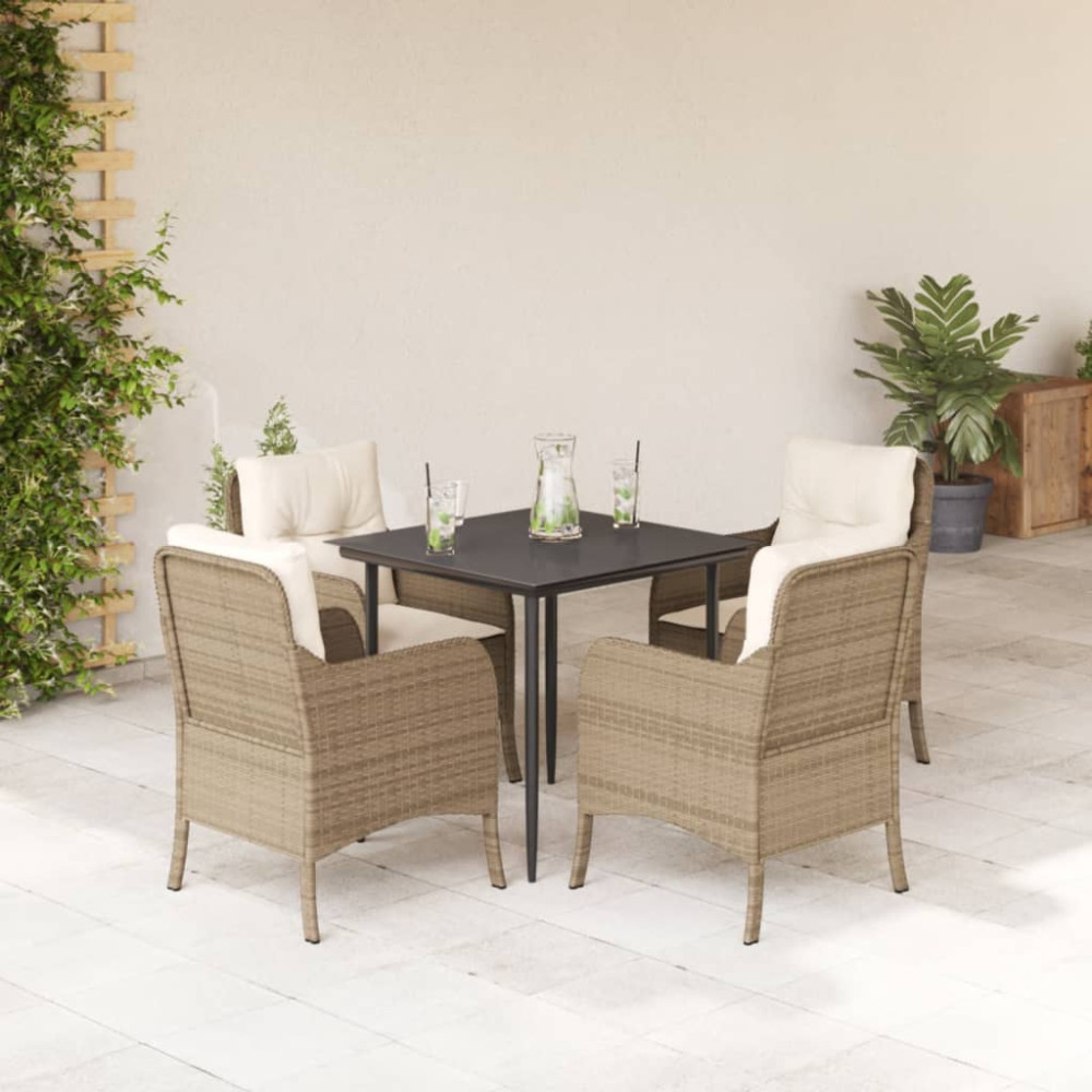 Produktbild för Matgrupp för trädgården med dynor 5 delar beige konstrotting