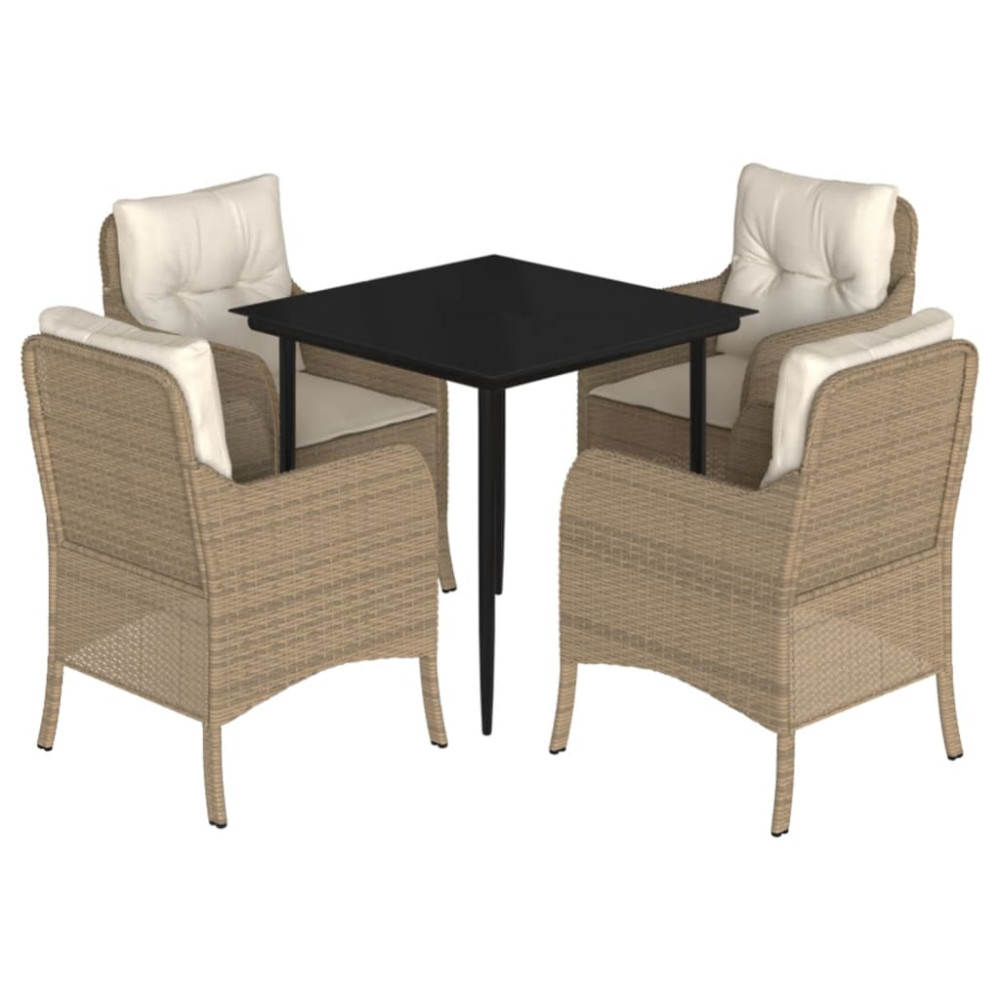 Produktbild för Matgrupp för trädgården med dynor 5 delar beige konstrotting