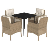 Produktbild för Matgrupp för trädgården med dynor 5 delar beige konstrotting