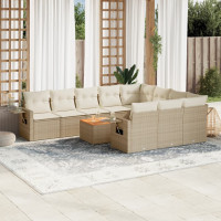 Produktbild för Loungegrupp för trädgården m. dynor 11 delar beige konstrotting