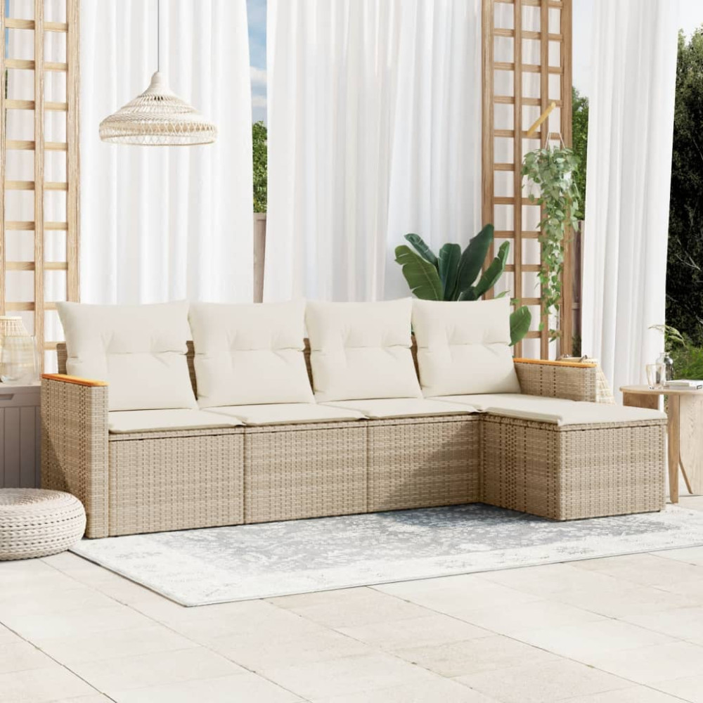 Produktbild för Soffgrupp för trädgården med dynor 5 delar beige konstrotting