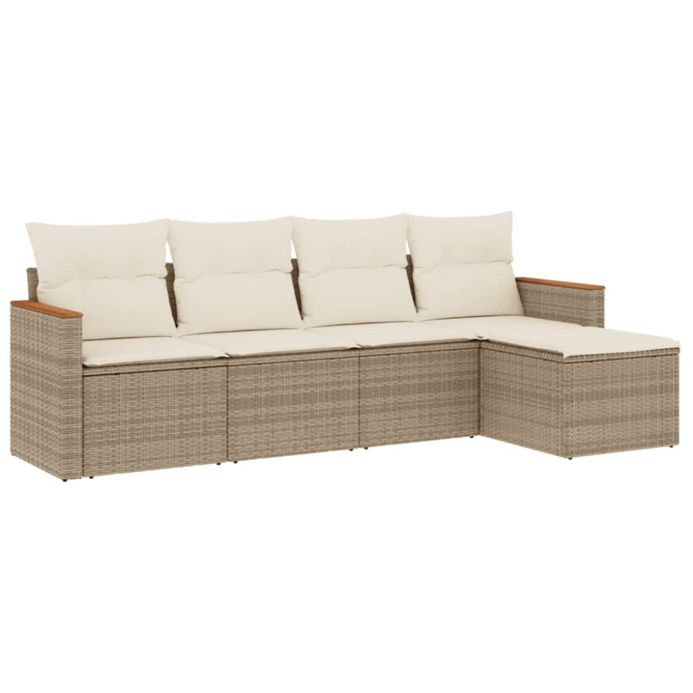 Produktbild för Soffgrupp för trädgården med dynor 5 delar beige konstrotting