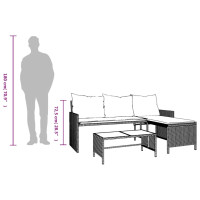 Produktbild för Trädgårdssoffa med bord och dynor L-formad ljusgrå konstrotting