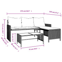 Produktbild för Trädgårdssoffa med bord och dynor L-formad ljusgrå konstrotting