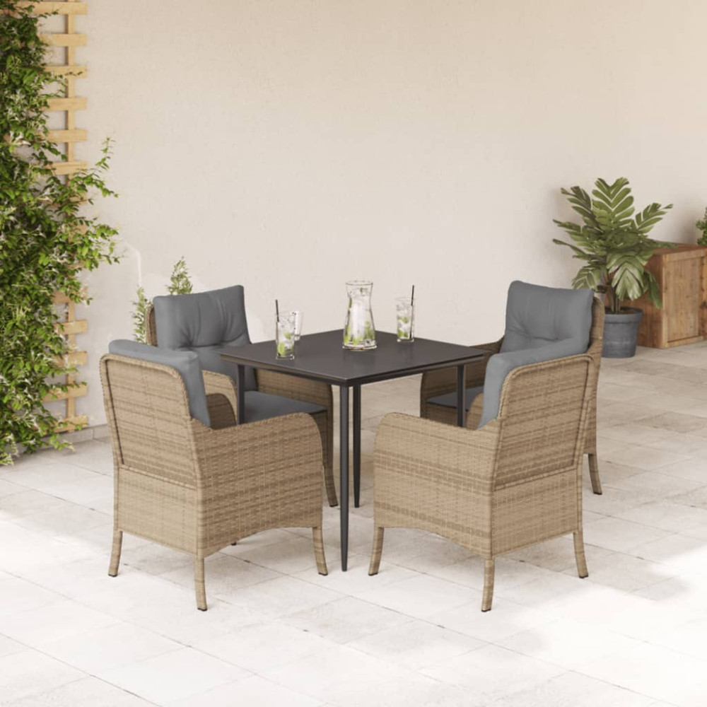 Produktbild för Matgrupp för trädgården med dynor 5 delar beige konstrotting