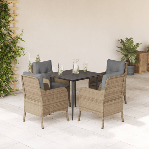 vidaXL Matgrupp för trädgården med dynor 5 delar beige konstrotting