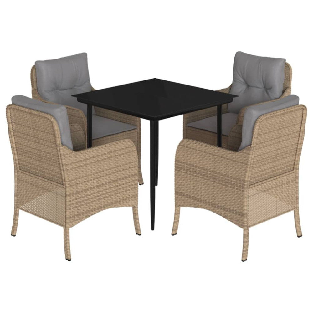 Produktbild för Matgrupp för trädgården med dynor 5 delar beige konstrotting