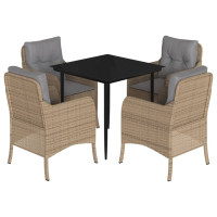 Produktbild för Matgrupp för trädgården med dynor 5 delar beige konstrotting