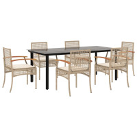 Produktbild för Matgrupp för trädgården med dynor 7 delar beige konstrotting