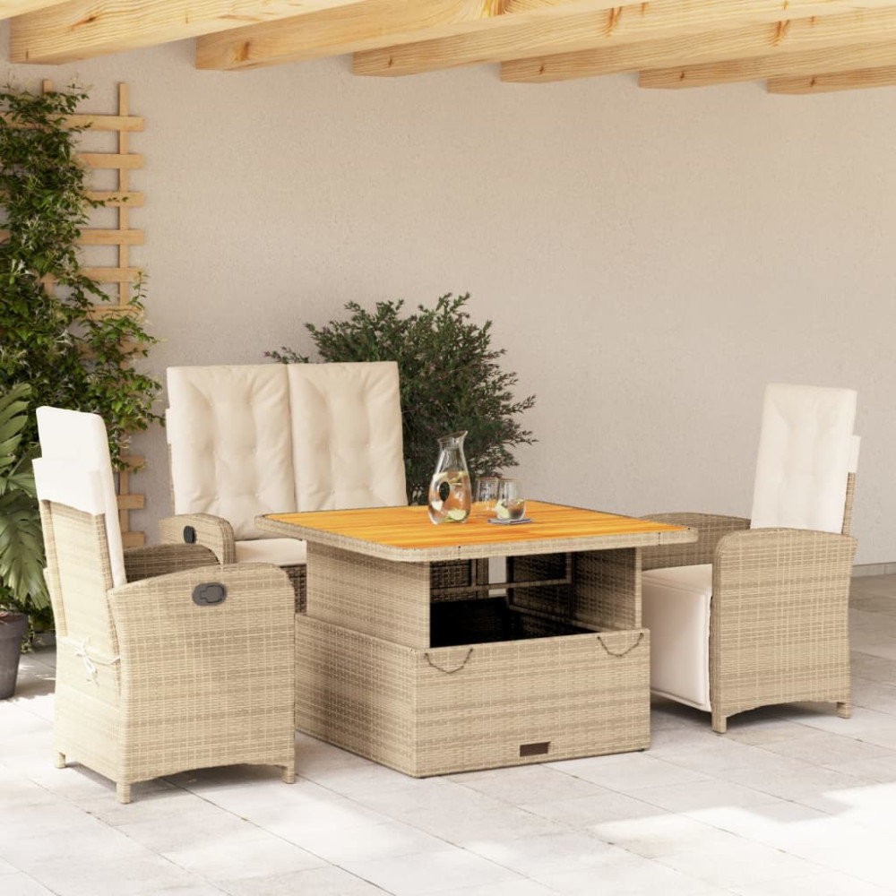 Produktbild för Soffgrupp för trädgården med dynor 4 delar beige konstrotting