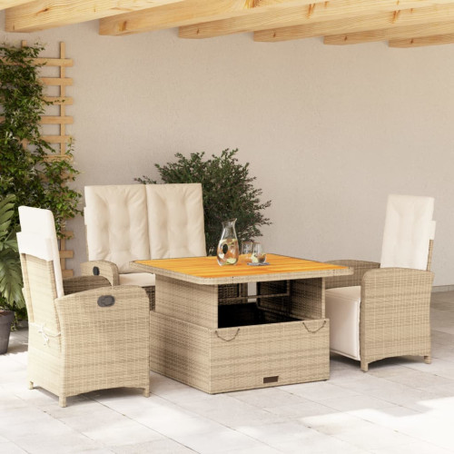 vidaXL Soffgrupp för trädgården med dynor 4 delar beige konstrotting