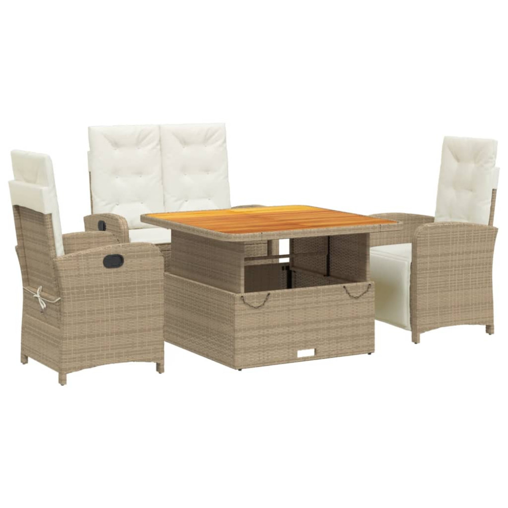 Produktbild för Soffgrupp för trädgården med dynor 4 delar beige konstrotting