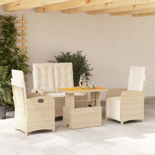 vidaXL Soffgrupp för trädgården med dynor 4 delar beige konstrotting