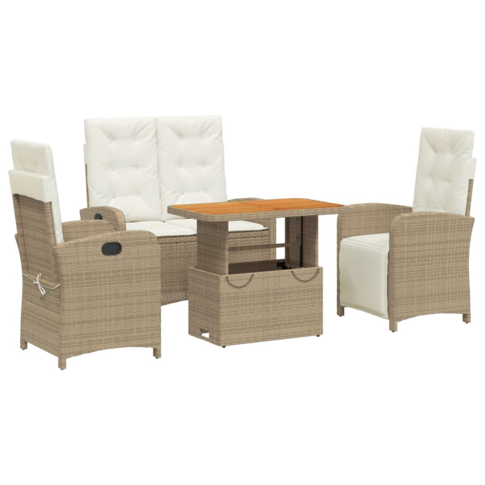 Produktbild för Soffgrupp för trädgården med dynor 4 delar beige konstrotting