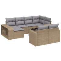 Produktbild för Loungegrupp för trädgården m. dynor 11 delar beige konstrotting