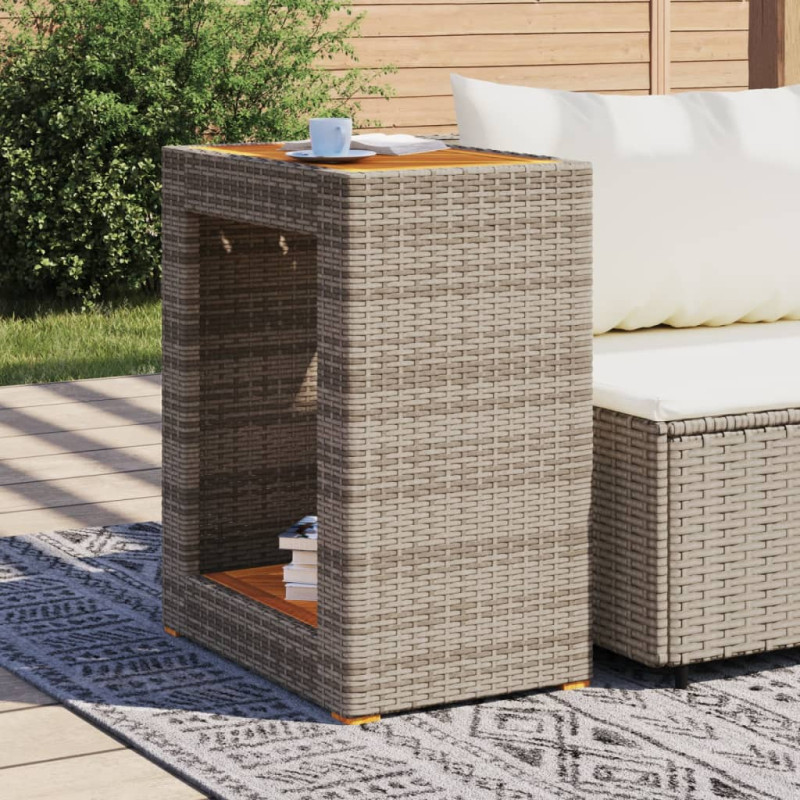 Produktbild för Trädgårdsbord med träskiva grå 60x40x75 cm konstrotting
