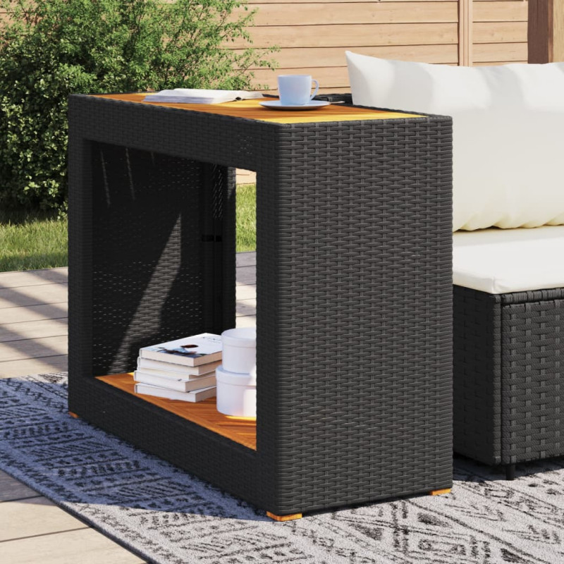 Produktbild för Trädgårdsbord med träskiva svart 100x40x75 cm konstrotting
