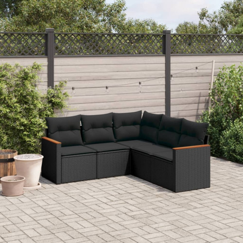 vidaXL Loungegrupp för trädgården med dynor 5 delar svart konstrotting