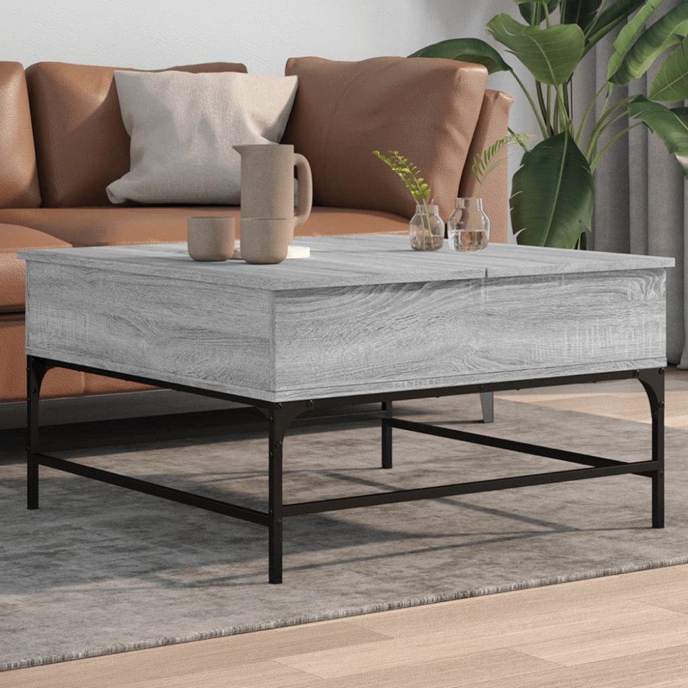 Produktbild för Soffbord grå sonoma 80x80x45 cm konstruerat trä och metall