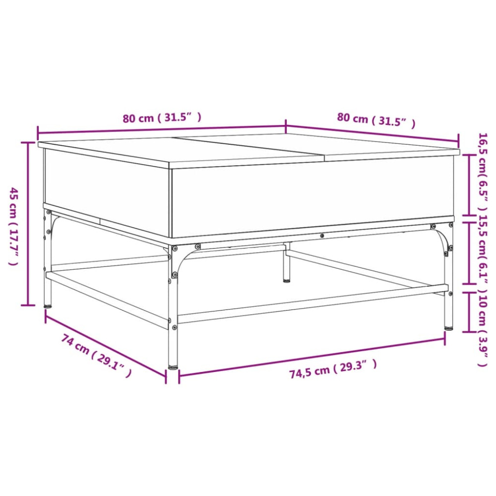 Produktbild för Soffbord grå sonoma 80x80x45 cm konstruerat trä och metall