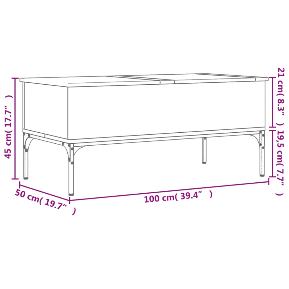 Produktbild för Soffbord sonoma-ek 100x50x45 cm konstruerat trä och metall