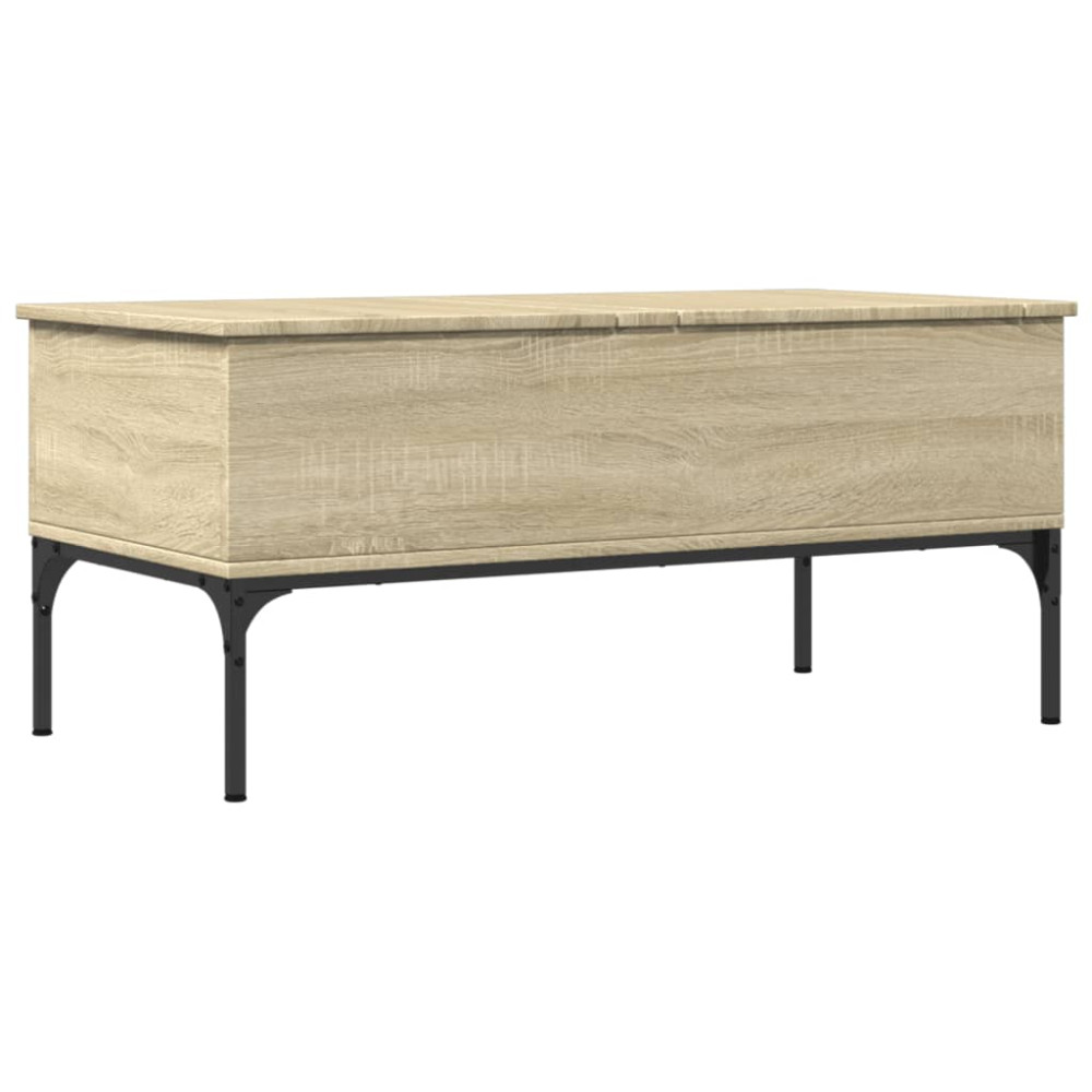 Produktbild för Soffbord sonoma-ek 100x50x45 cm konstruerat trä och metall