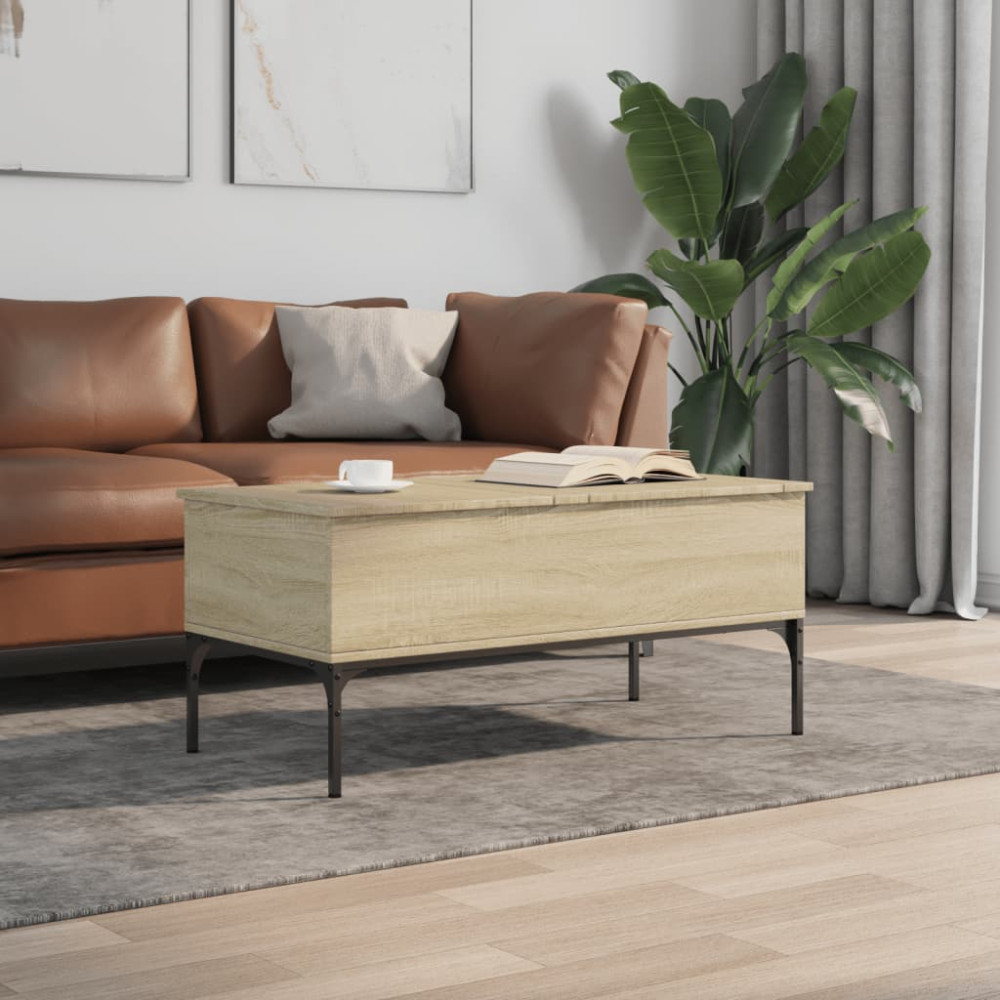 Produktbild för Soffbord sonoma-ek 100x50x45 cm konstruerat trä och metall