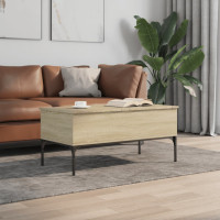 Produktbild för Soffbord sonoma-ek 100x50x45 cm konstruerat trä och metall