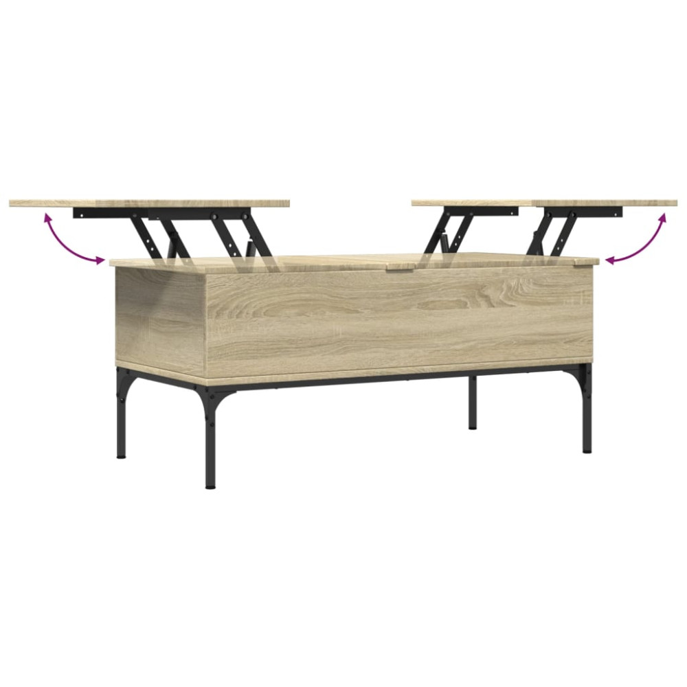 Produktbild för Soffbord sonoma-ek 100x50x45 cm konstruerat trä och metall