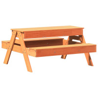 Produktbild för Picknickbord med sandlåda för barn vaxbrun massivt furu