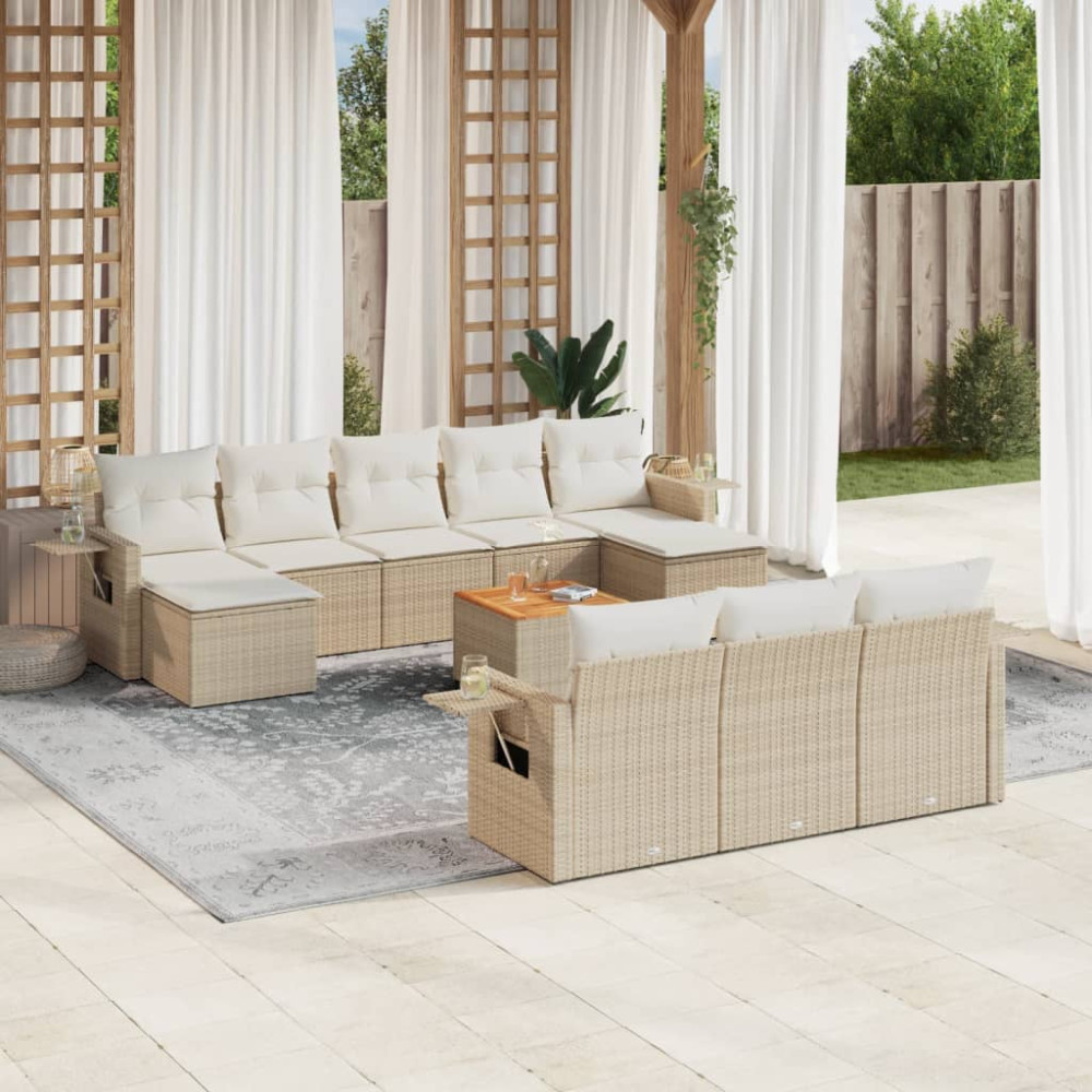 Produktbild för Loungegrupp för trädgården m. dynor 11 delar beige konstrotting
