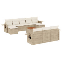Produktbild för Loungegrupp för trädgården m. dynor 11 delar beige konstrotting