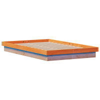 Produktbild för Sängram med LED vaxad brun 140x200 cm massiv furu