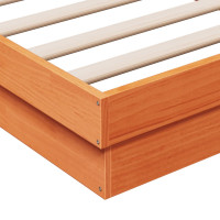 Produktbild för Sängram med LED vaxad brun 140x200 cm massiv furu