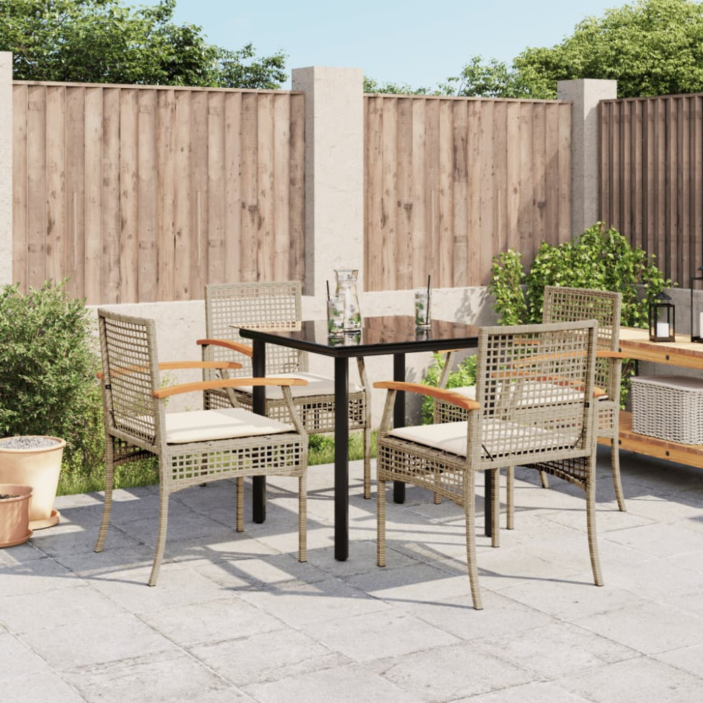 Produktbild för Matgrupp för trädgården med dynor 5 delar beige konstrotting
