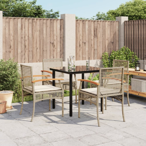 vidaXL Matgrupp för trädgården med dynor 5 delar beige konstrotting