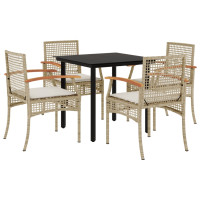 Produktbild för Matgrupp för trädgården med dynor 5 delar beige konstrotting