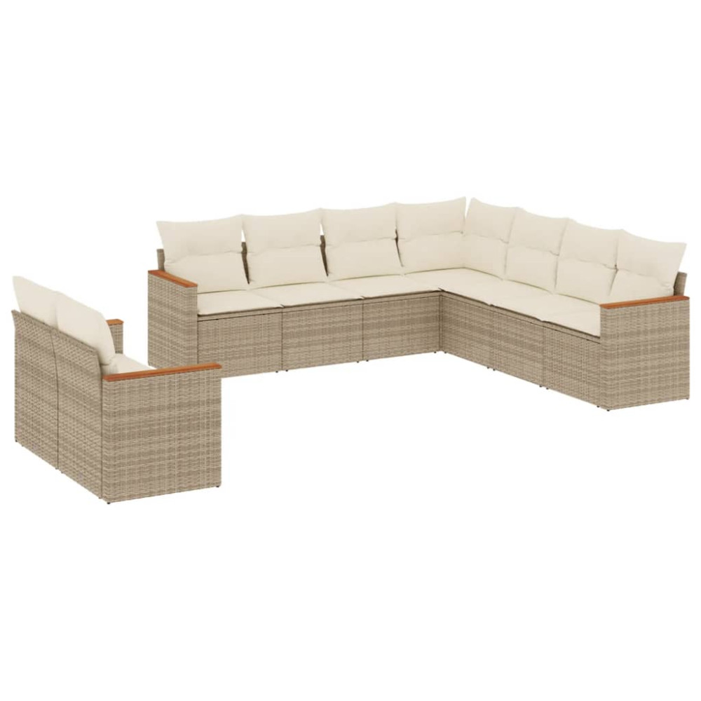 Produktbild för Soffgrupp för trädgården med dynor 9 delar beige konstrotting