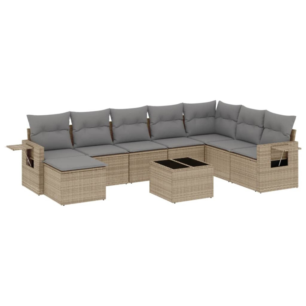 Produktbild för Soffgrupp för trädgården med dynor 9 delar beige konstrotting