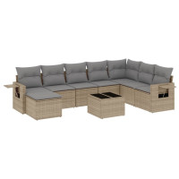 Produktbild för Soffgrupp för trädgården med dynor 9 delar beige konstrotting