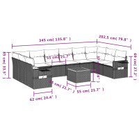 Miniatyr av produktbild för Loungegrupp för trädgården m. dynor 11 delar konstrotting svart