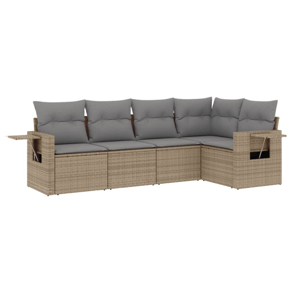 Produktbild för Soffgrupp för trädgården med dynor 5 delar beige konstrotting