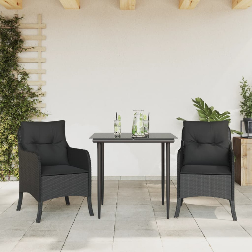 Produktbild för Matgrupp för trädgården med dynor 3 delar svart konstrotting